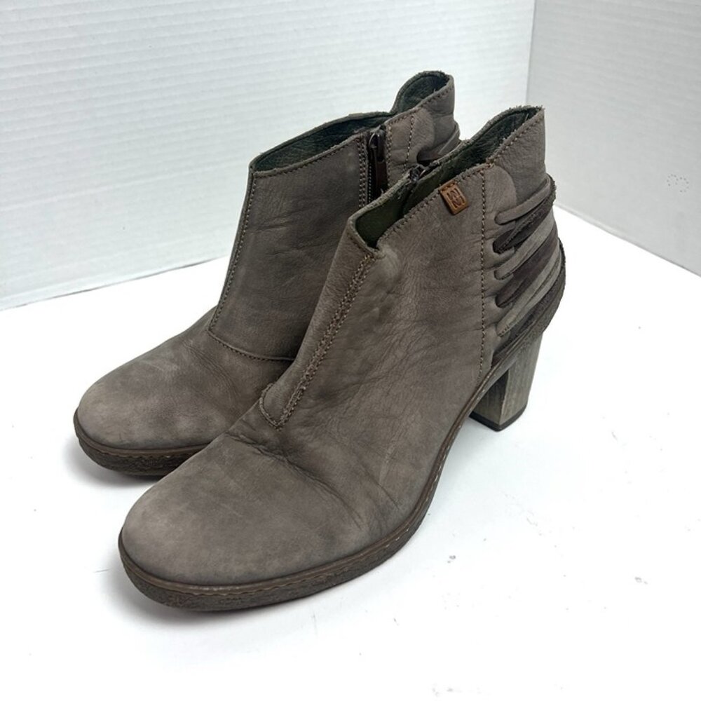 El‎ Naturalista Boots Womens 40 Nubuck Lichen NF77 Ankle Boots Zip Heel Booties